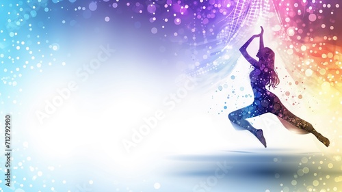 Silhouette of a dancing woman with a vibrant, abstract background