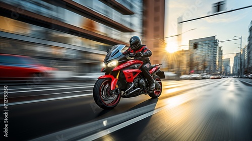 Adrenaline fueled motorcycle rider racing on asphalt road at high speed © Ilja