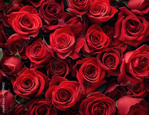 Romance in Red Roses bouquet  full frame  close-up  floral texture  velvety petals  various stages of bloom  romantic theme  rich color palette  floral background Bouquet of Passion