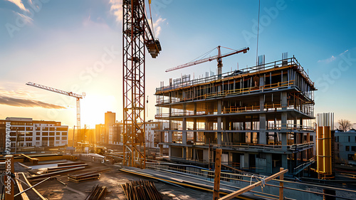 construction site for a large building with a clear blue sky background photo