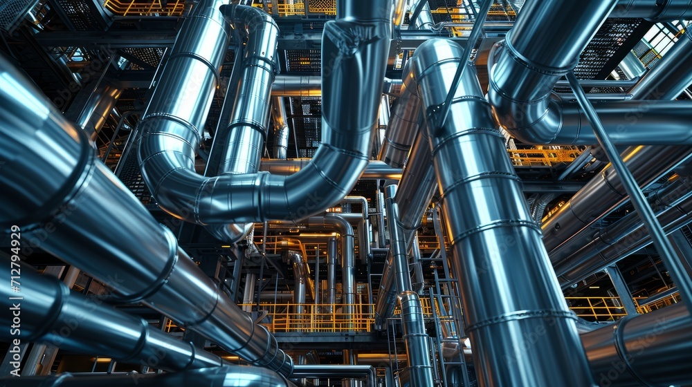 Large Group of Metal Pipes Inside a Building