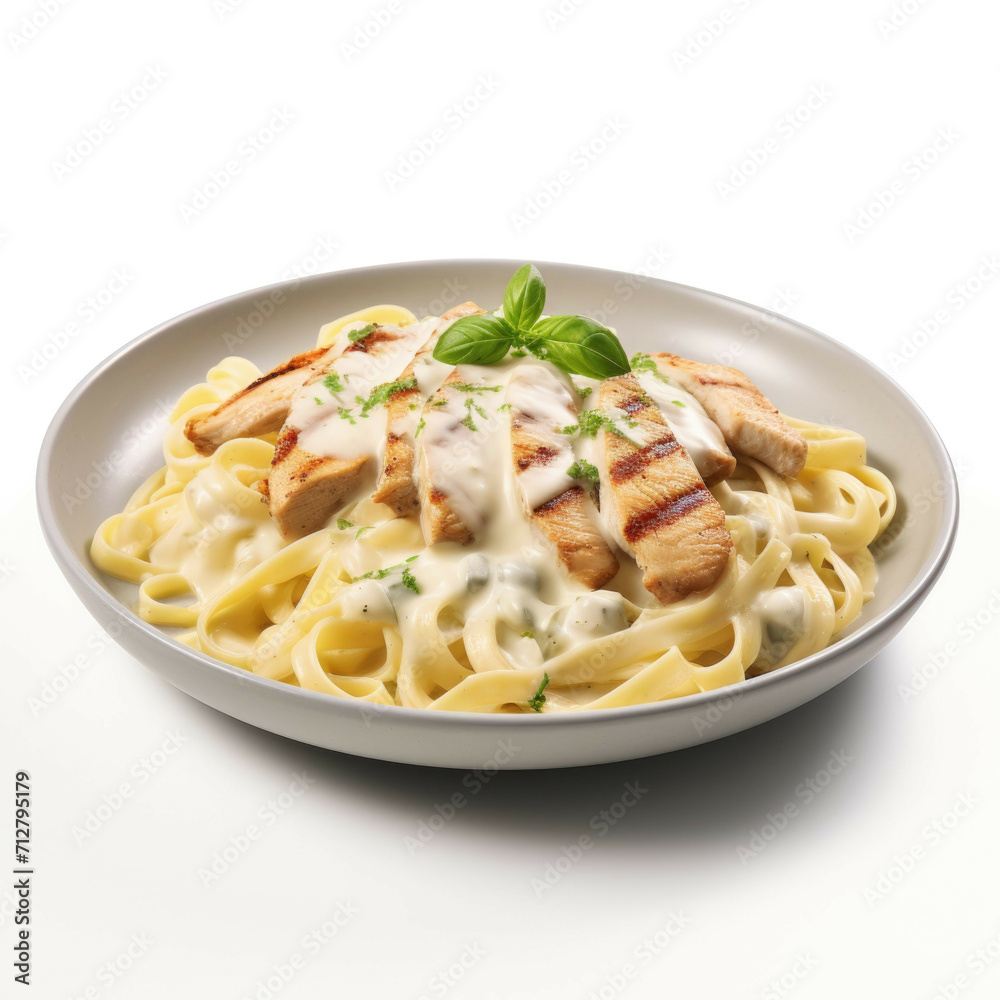 Chicken Alfredo isolated on white background