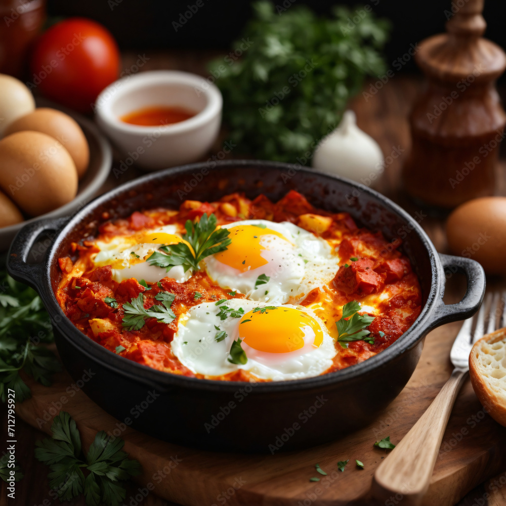Spicy Shakshuka Delight - Poached Eggs in Flavorful Tomato Harmony