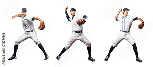 set of baseball pitcher in the process of throwing a ball