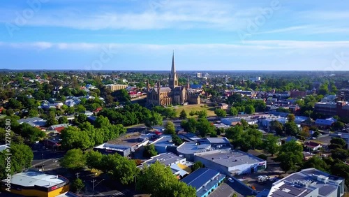 Bendigo Aerial Footage - Church Cathedral Central Business District (4k) Panorama Central Victoria Australia photo