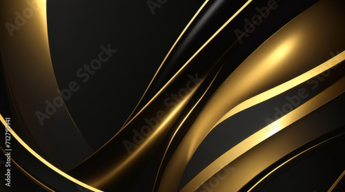 Fondo de oro negro lujoso abstracto. Vector de plantilla de banner oscuro moderno con patrones de formas geométricas. Diseño gráfico digital futurista.