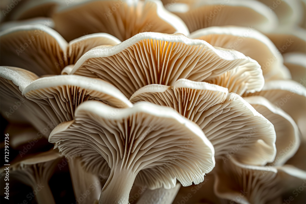 Mycelium with mushrooms, bottom view. Background with selective focus and copy space Mycelium with mushrooms, bottom view. Background with selective focus and copy space