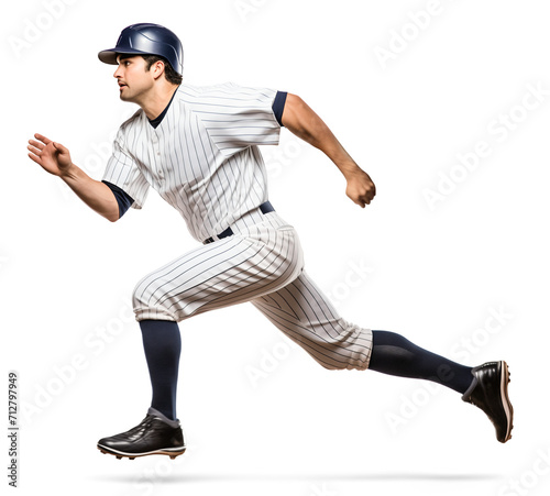 baseball player running on isolated background, side view