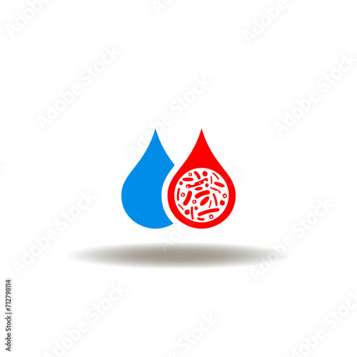 Vector illustration of drop blood infected. Icon of infection, pathogen. Symbol of sepsis.