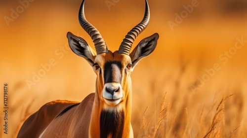 Majestic antelope portrait in natural wildlife habitat, close up animal photography