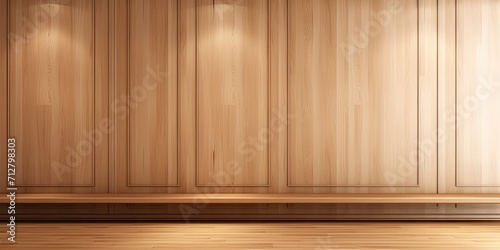 Fototapeta Naklejka Na Ścianę i Meble -  Empty room with wooden wall panels and premium cabinet style.