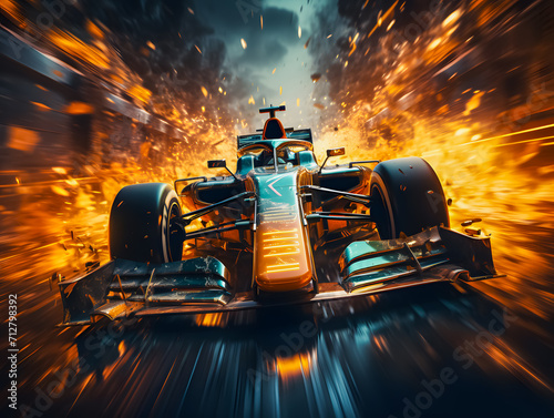 Formula 1 car. Racing car on a race track. Generative AI photo