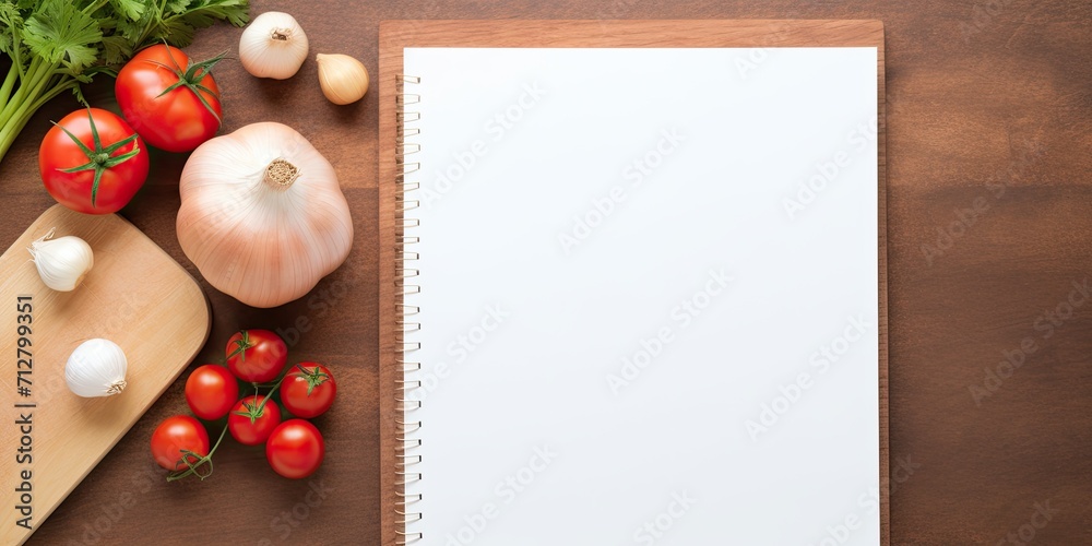 Kitchen tablet computer with blank pages and books, template for recipes or food menu. Kitchen tablet computer with blank pages and books, template for recipes or food menu.