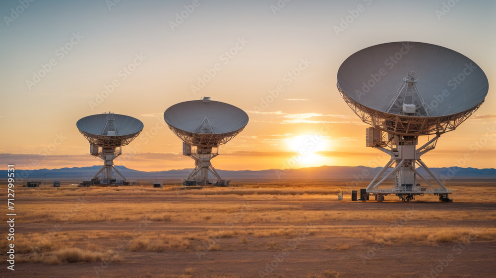 radio telescope at sunset