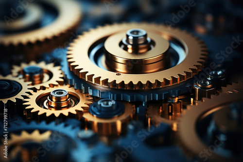 Pixelated gears turning in harmony, symbolizing the seamless operation and functionality of interconnected digital systems. Concept of digital synergy. Generative Ai.