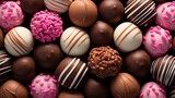 Captivating top view of assorted mouthwatering chocolate candies, tempting the taste buds