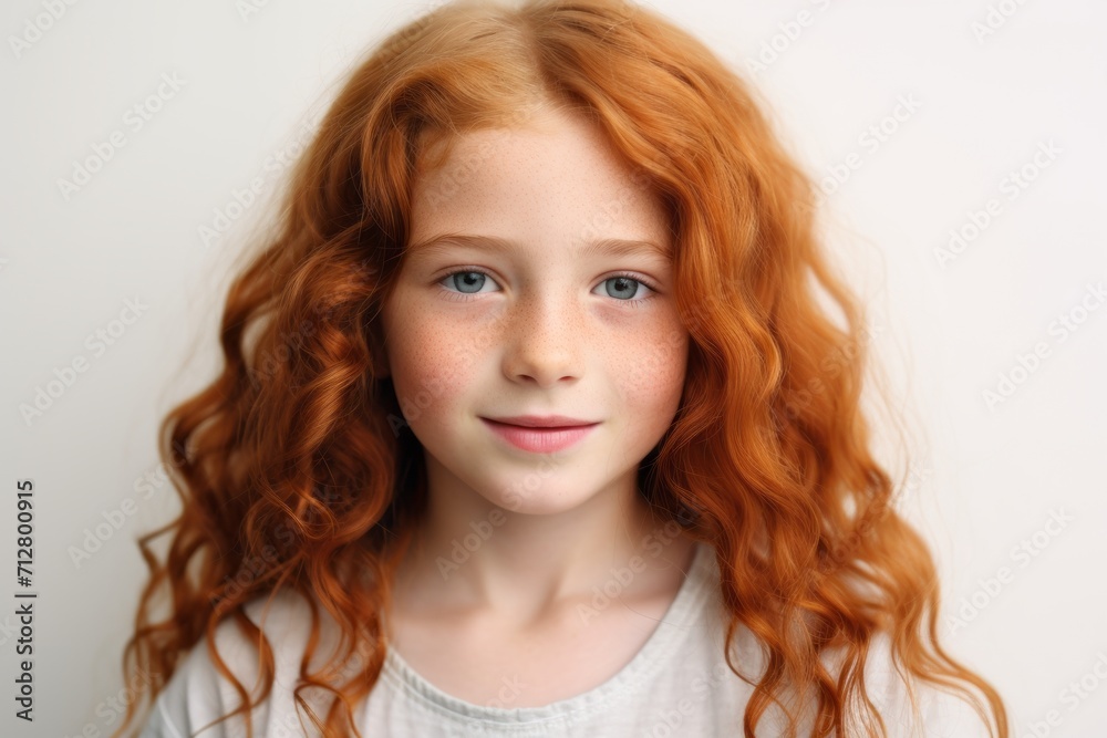 Portrait of a beautiful red-haired girl with freckles