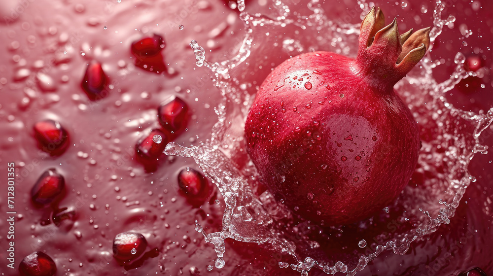 Fresh Pomegranate Fruit with a Splash of Juice Background Fresh Pomegranate Fruit with a Splash of Juice Background