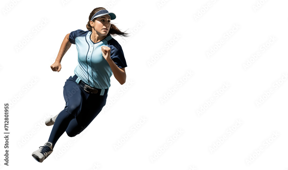 woman softball baserunner in full run