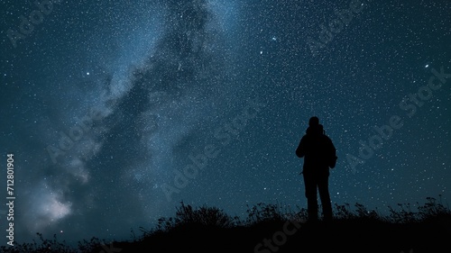 Silhouetted observer under a star-filled sky