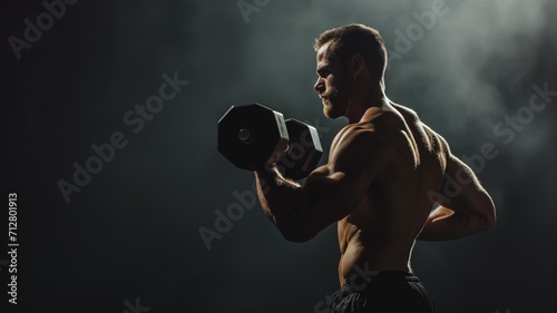 Muscular man lifting a dumbbell in a dramatic light © Artyom