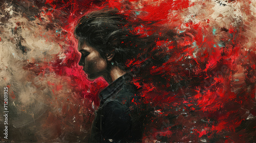 Abstract Woman with Red Explosion