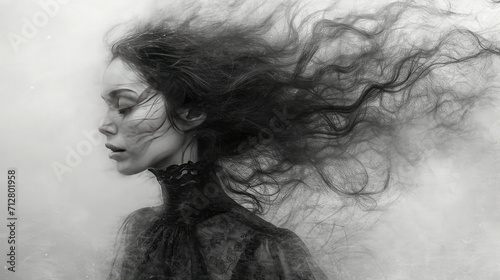 Surreal Portrait of Woman with Flowing Hair