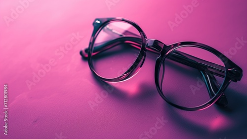 Close-up of fashionable eyeglasses on a pink surface