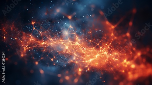 Dynamic network grid with electric spark like structure, abstract background photo