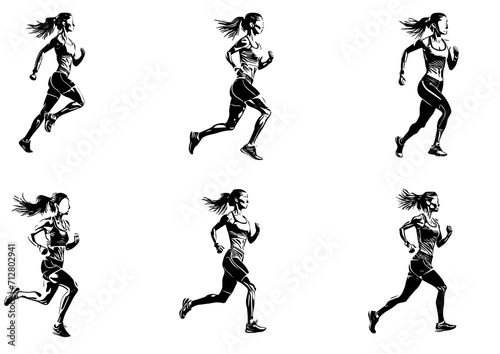 Silhouette run woman. vector people running silhouettes