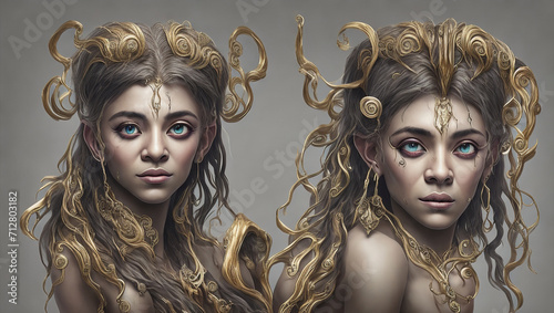 Medusa Digital Art with snakes , Portrait Art 