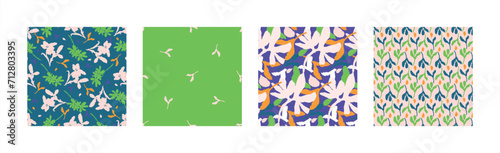 Trendy vector floral pattern set with organic botanical shapes. Modern bold summer flower print, design collection in scandi style.
