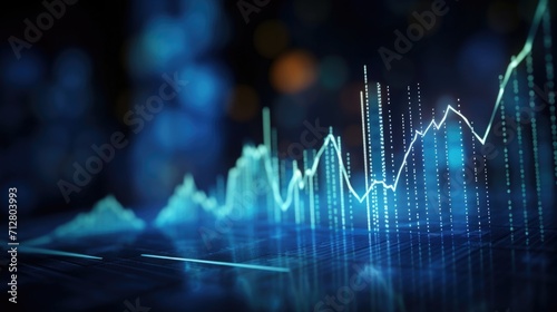 A blue background featuring a futuristic digital growth graph chart serves as a symbol of the rapid progress and advancements in technology. photo