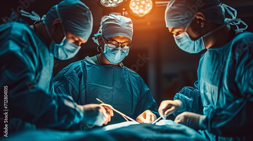 Professional surgeon performing surgery operation in modern operating room photo