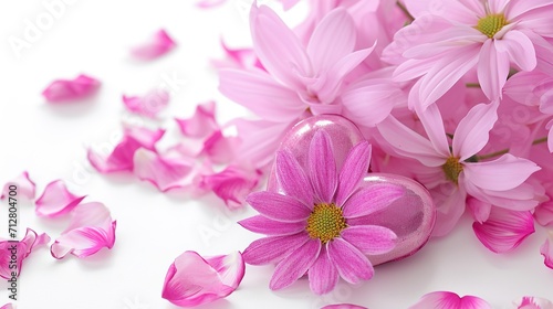 Fragile flying pink and white flower petals. pink on a white background. Concept for Valentine s day.