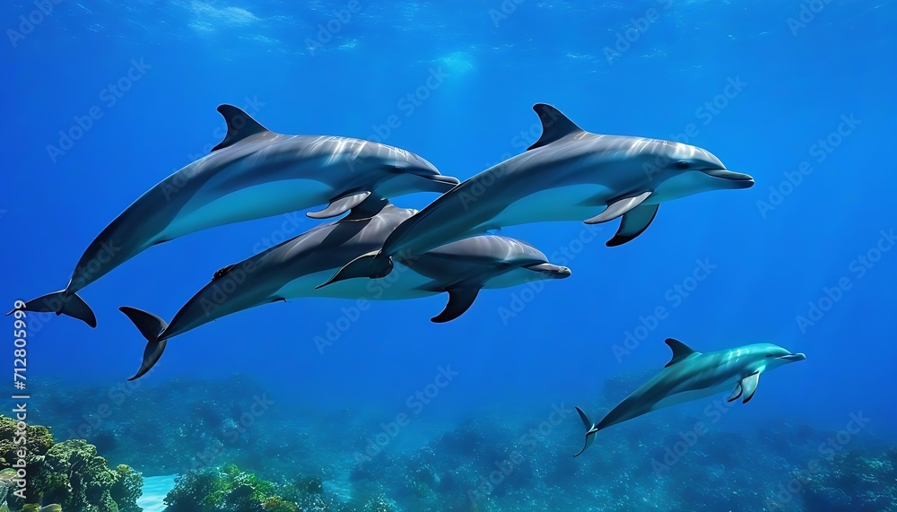 Group of dolphins in colorful underwater, ai generative.group of dolphins in colorful underwater