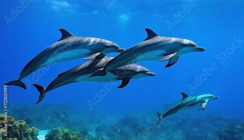 Group of dolphins in colorful underwater  ai generative.group of dolphins in colorful underwater