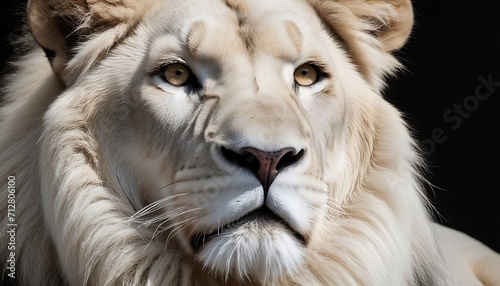 Magnificent lion king   portrait of majestic white lion on black background  wildlife animal