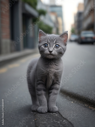 Cute kitten on city street