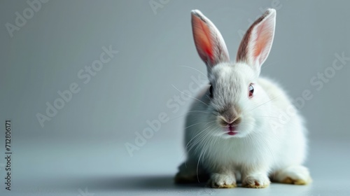 cute animal pet rabbit or bunny white color smiling and laughing isolated with copy space for easter background, rabbit, animal, pet, cute, fur, ear, mammal, background, celebration, generate by AI photo