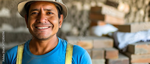 Smiling 30-year-old Latin American bricklayer photo