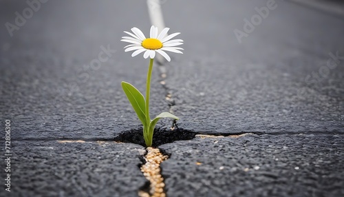 Prevailing against all odds concept with daisy flower growing from crack in the asphalt © Antonio Giordano