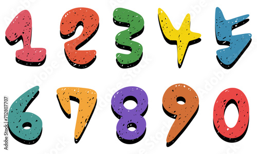 手書きの数字セット　ポップなデザイン　ベクター