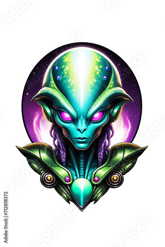 Green alien with blue eyes vector illustration isolated on transparent background