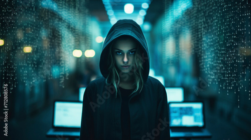 Nocturnal Cipher  Moody Scenes with the Hooded Hacker  Generative AI
