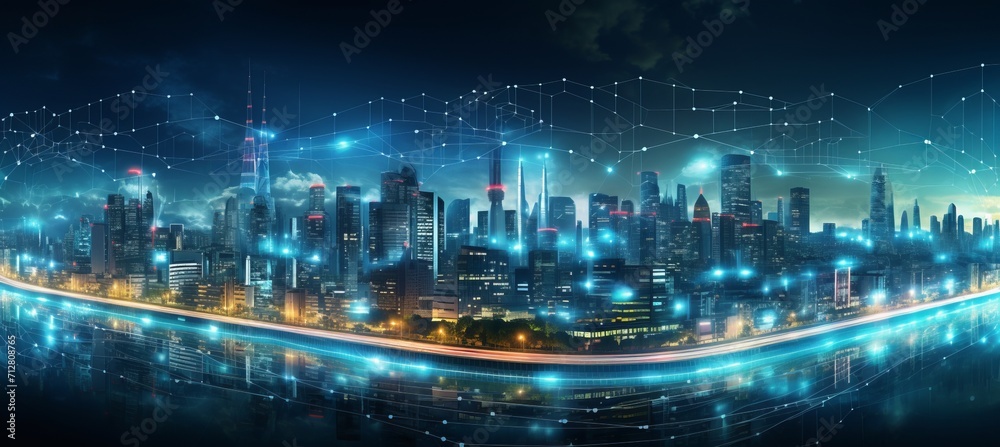Digital smart city infrastructure for green community, smart society, homes, dx, iot concept.