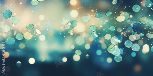 Abstract blue, teal white background white bokeh effect. Xmas backdrop Winter background with blurry bokeh special magic effect Glitter Festive Christmas and New Year.AI Generative