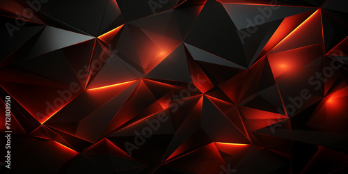 Polygonal red construction and light flares. Abstract 3D rendering of low poly surface beautiful geometric background plexus futuristic, polygonal space with a dark background.AI Generative