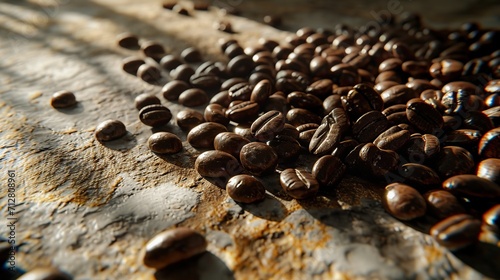Coffee beans on grunge background. Close-up.