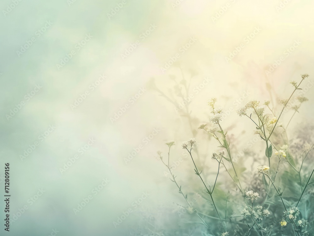 Ethereal Nature Backdrop with Soft Sunlight and Dreamy White Flowers